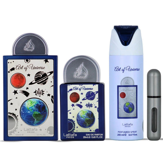 3-Piece Gift Set Of Eau De Parfum Lattafa Pride Art Of Universe | A Cosmic Dance Of Citrus And Warmth: Bold, Fresh And Infinite (Gift Set)